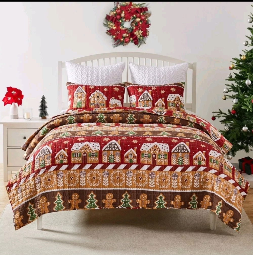Greenland Home Fashions 2pc Twin Gingerbread Lane Christmas Quilt Bedding